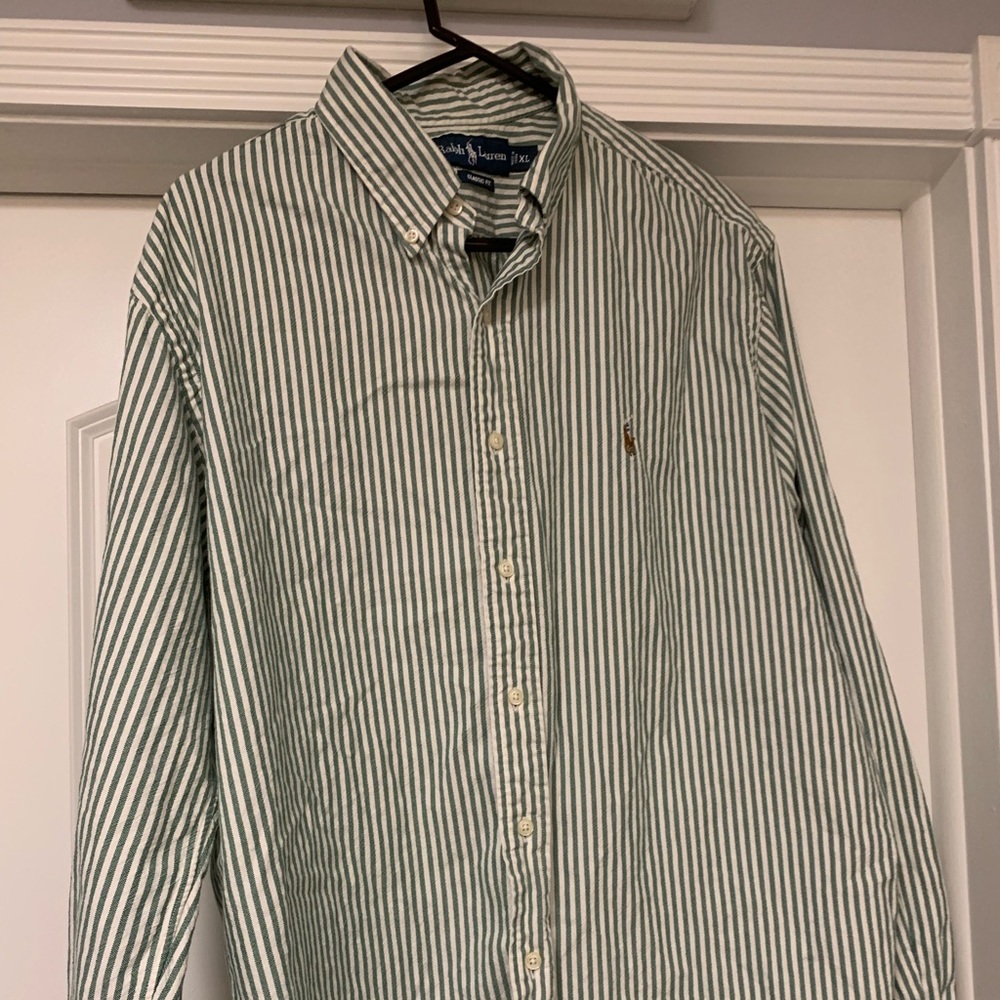 Ralph Lauren Green Stripe Button Down